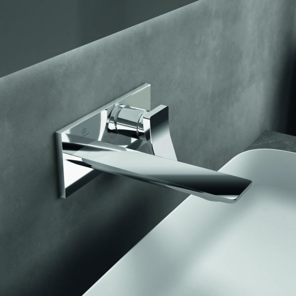 Ideal Standard Conca Wand-Waschtischarmatur BS2 in Brushed Gold, 180 mm Ausladung, eckige Rosette