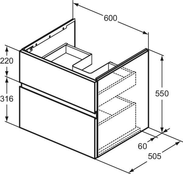 Ideal Standard Finesse Möbelwaschtischunterschrank 600 mm mit 2 Auszügen und Softclose in Greige matt