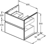 Ideal Standard Finesse Möbelwaschtischunterschrank 600 mm mit 2 Auszügen und Softclose in Greige matt
