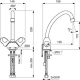 Ideal Standard Alpha Zweigriff-Waschtischarmatur Chrom 155 mm mit Kette ohne Ablaufgarnitur