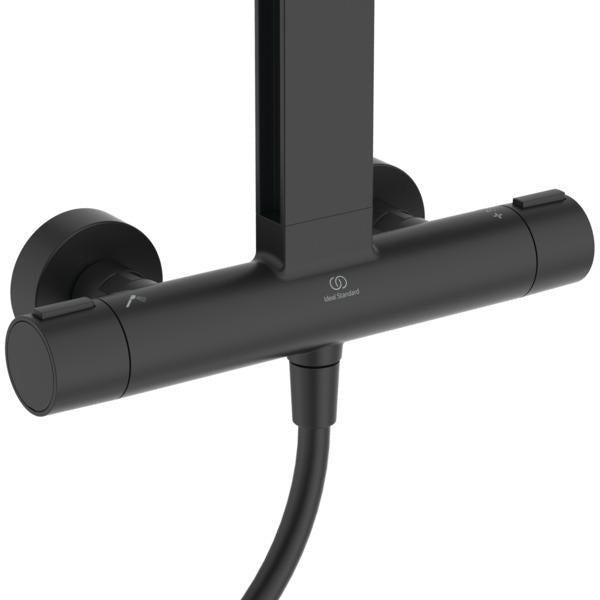 Ideal Standard Duschsystem Ceratherm Alu+ mit Thermostat, Kopf- und Handbrause, 2 Ablagen, Silber