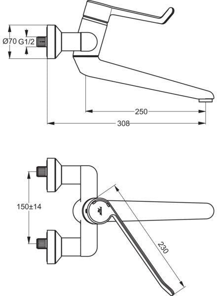 Ideal Standard Ceraplus Sicherheitsarmatur Wand Einhandhebelmischer 250 mm chrom