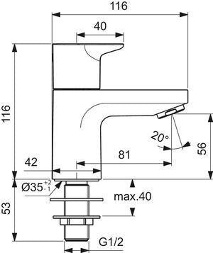 Ideal Standard Ceraplan Standventil Chrom – Keramik-Oberteil, 81 mm, 1/2 Zoll