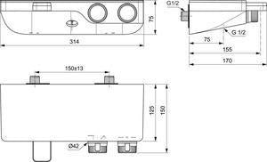 Ideal Standard Badethermostat AP Ceratherm S200 mit Ablage Chrom – Thermostatisch, Zweigriffig, Wandmontage