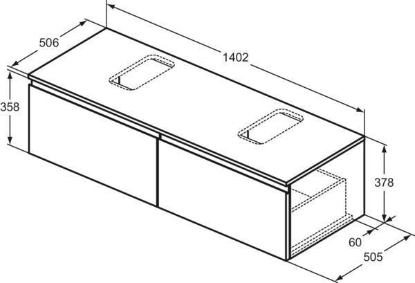 Ideal Standard Finesse Waschtischunterschrank 1402 mm, 2 Auszüge, Greige matt, wandhängend