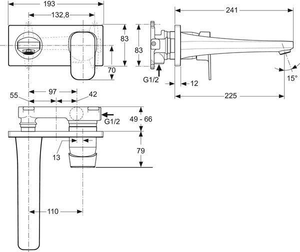 Ideal Standard Tonic II Wand-Waschtischarmatur Unterputz 5 l/min mit Rosette 193x83 mm Chrom