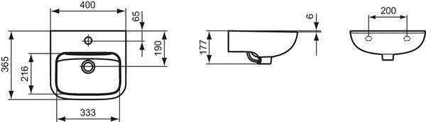 Ideal Standard Contour 21 Handwaschbecken 400 mm Weiß – 1 Hahnloch, ohne Überlauf