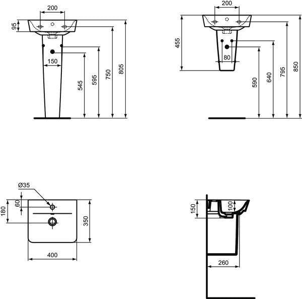 IDEAL STANDARD Connect Air Wandsäule 180x255x340 mm Weiß für Handwaschbecken