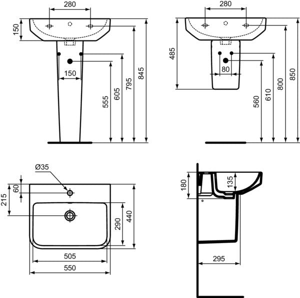 Ideal Standard i.life B Waschtisch 550mm Weiß mit IdealPlus Beschichtung