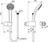 Ideal Standard Idealrain Handbrause-Set: 1-Funktion, 80 mm Chrom, mit Schlauch & Halterung