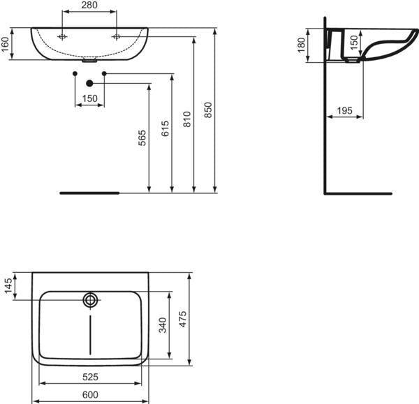 Ideal Standard Contour 21+ Hygiene-Waschtisch 500 mm Weiß SmartGuard ohne Hahnloch