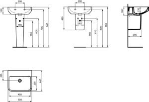 Ideal Standard i.life B Waschtisch 500x440x180mm Weiß – ohne Hahnloch, ohne Überlauf