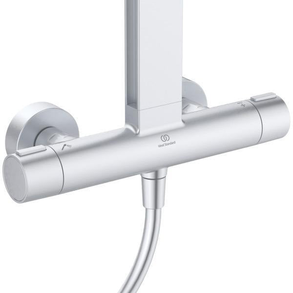Ideal Standard Duschsystem Ceratherm Alu+ mit Thermostat, Kopf- und Handbrause, 2 Ablagen, Silber