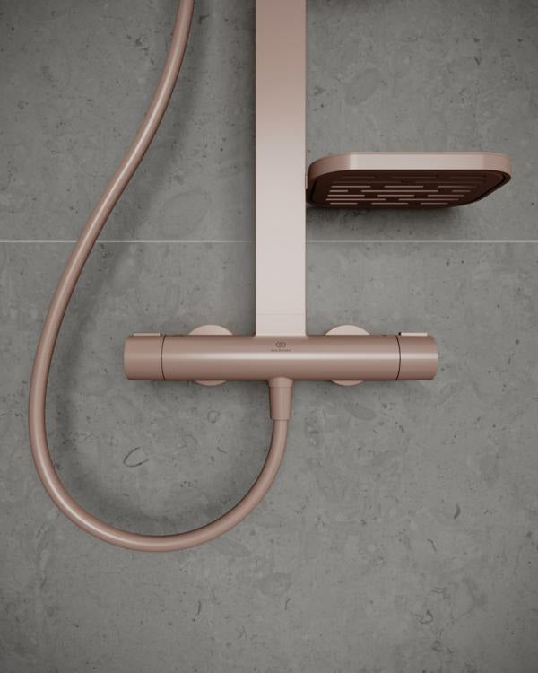 Ideal Standard Duschsystem Ceratherm Alu+ mit Thermostat, Kopf- und Handbrause, 2 Ablagen, Silber