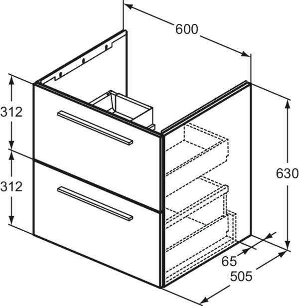 Ideal Standard i.life B Möbel-Set 100 cm – 2 Auszüge, 2 offene Fächer, Chrom/Weiß matt