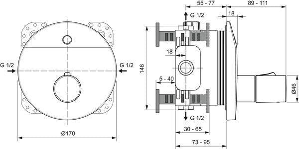 IDEAL STANDARD Ceraplus Sensor-Brausearmatur Unterputz mit Infrarot-Steuerung und Thermostat, Chrom, Rosette 170 mm