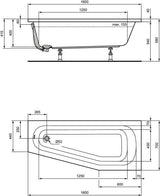 Ideal Standard Raumspar-Badewanne Hotline Neu 1600x700mm asymmetrisch rechts Weiß