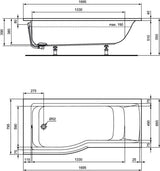 Ideal Standard Raumspar-Badewanne Connect Air, links, 1695x795x390 mm, Weiß – Kombi-Badewanne mit Fußablauf
