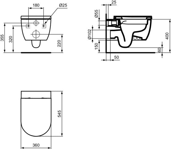 Ideal Standard Blend Curve Wand-WC-Paket randlos mit SoftClosing WC-Sitz 360x540x375mm Weiß