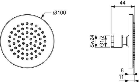 Ideal Standard Idealrain Regenbrause Kopfbrause 100 mm Chrom – Rund, Antikalk, Verstellbarer Kopf