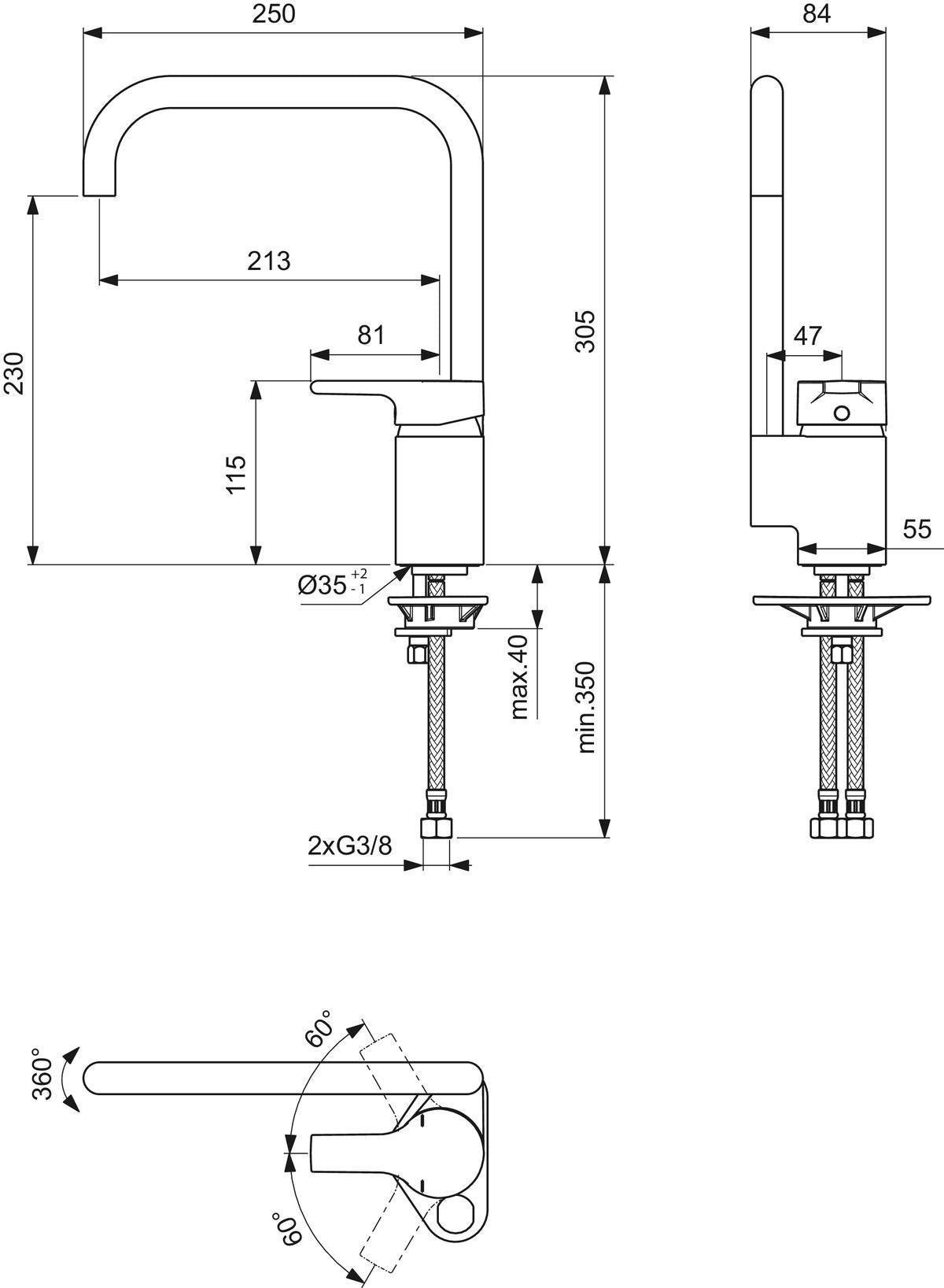 IDEAL STANDARD Einhebel-Küchenarmatur ACTIVE DN 15 – hoher Auslauf, Niederdruck, Chrom
