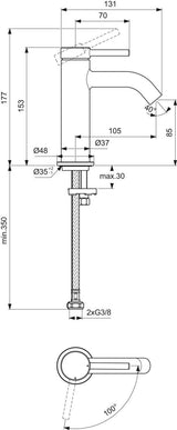 Ideal Standard Ceraline Nuovo Waschtischarmatur 105 mm BlueStart Chrom ohne Ablaufgarnitur