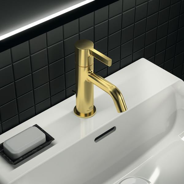 Ideal Standard Joy Waschtischarmatur Brushed Gold mit Ablaufgarnitur, 110 mm Ausladung