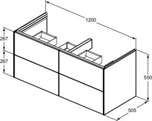 Ideal Standard Conca Waschtischunterschrank 1200 mm Eiche hell mit 4 Auszügen und Softclose