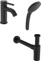 Ideal Standard IS Armaturen-Bundle AP Ceratherm T25 Silk Black – Duschsystem, Waschtischarmatur & Designsiphon
