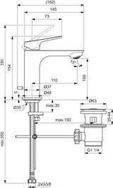 IDEAL STANDARD Ceralife C WT-Armatur H100 Chrom – 1-Loch Waschtischmischer mit Kaltstart & BlueStart