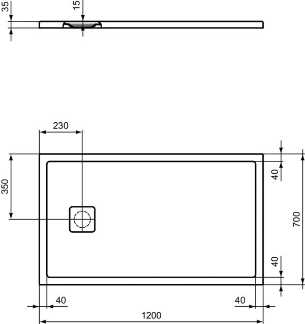 IDEAL STANDARD Ultra Flat Evo Rechteck-Brausewanne 1200x700x35 mm Seidenweiß – Rutschhemmend