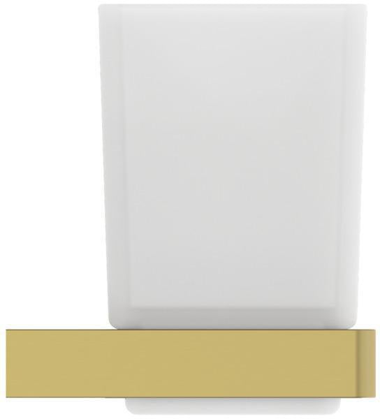 Ideal Standard Zahnputzbecher Conca Cube eckig Brushed Gold – Wandhängend, Glas, Messing