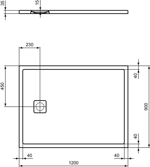 IDEAL STANDARD Ultra Flat Evo Rechteck-Brausewanne 1200x900x35 mm Seidenweiß – Rutschhemmend