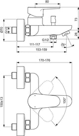 Ideal Standard Cerafine O Badearmatur Aufputz 155 mm Chrom – Einhandhebelmischer mit Wassersparposition