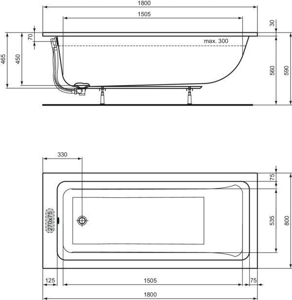 Ideal Standard Duo-Badewanne La Dolce Vita 2000x1000 mm Weiß – Rechteckige Einbauwanne mit 435 l Inhalt