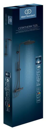 Ideal Standard Ceratherm T125 Duschsystem mit Badethermostat, Pin-Griffen und 300 mm Regenbrause in Chrom