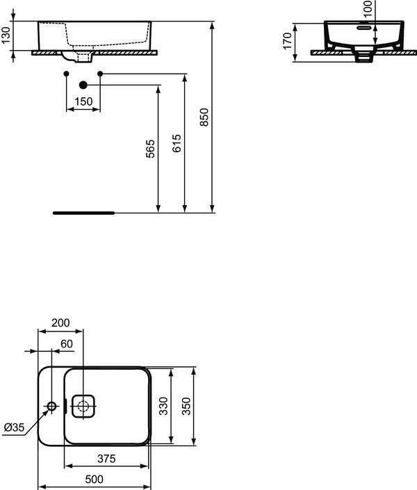 IDEAL STANDARD Aufsatzwaschtisch Strada II 500x350x170mm Weiß, 1 Hahnloch links