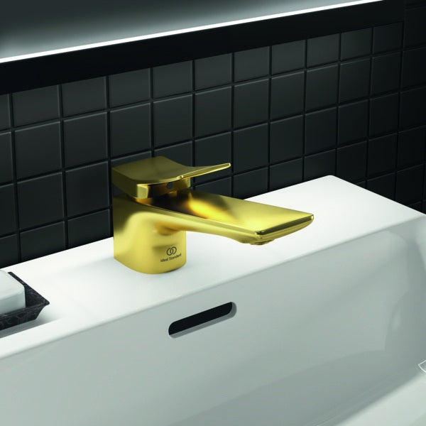 Ideal Standard Conca Waschtischarmatur Brushed Gold mit Ablaufgarnitur 132mm Ausladung
