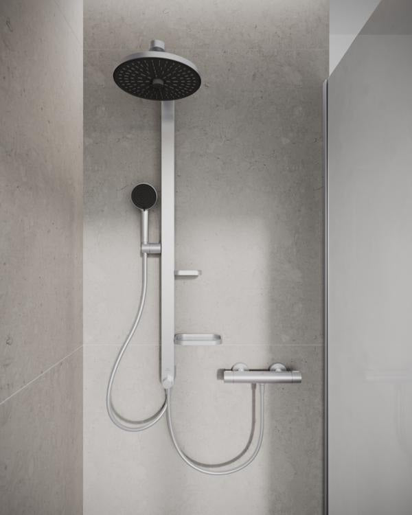 Ideal Standard Duschsystem Ceratwist Alu+ mit 2 Ablagen, Kopf- und Handbrause, Aluminium
