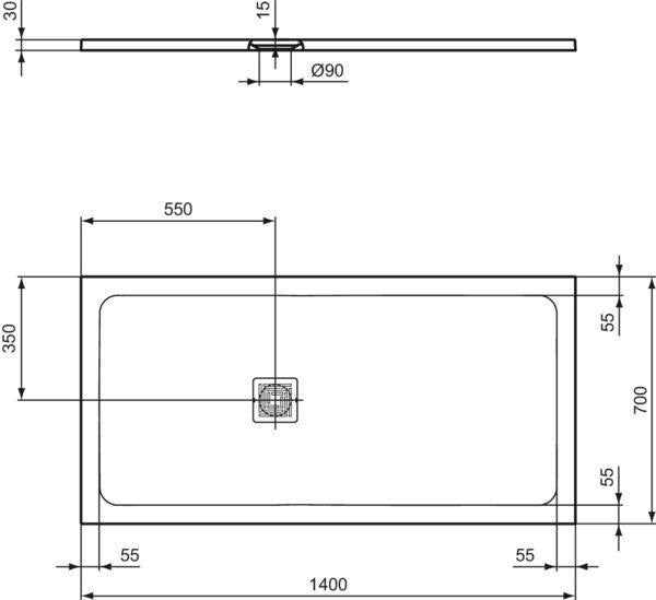 Ideal Standard Ultra Flat S + Rechteck-Brausewanne 1400x700mm Mineralguss Weiß Matt