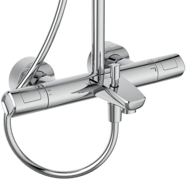 Ideal Standard Duschsystem Ceratherm T100 mit Badethermostat Chrom – Verbrühschutz, Regenkopfbrause