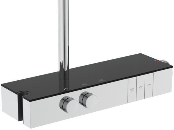 Ideal Standard Duschsystem Ceratherm Solos mit LED-Leuchtring Silver Storm – Thermostat, Kopf- & Handbrause