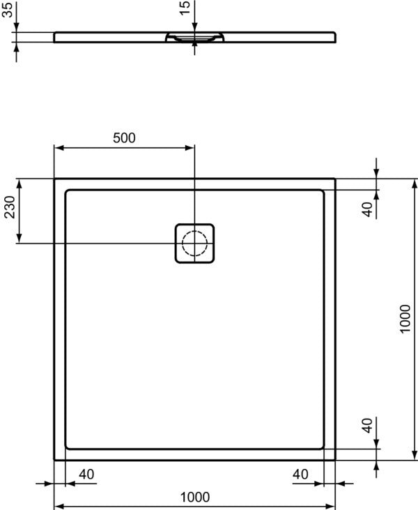 Ideal Standard Ultra Flat Evo Quadrat-Brausewanne 1000x1000x35mm Seidenweiß – Rutschhemmend