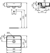 IDEAL STANDARD Halbeinbau-Waschtisch Strada II 500x400x175 mm Weiß mit Überlauf und 1 Hahnloch