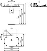 IDEAL STANDARD Aufsatzwaschtisch Linda-X 600x500mm, 1 Hahnloch, mit Überlauf, weiß