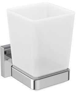 Ideal Standard IOM Cube Zahnputzbecher Chrom – Eckiger Wandbecher mit Glas und verdeckter Befestigung