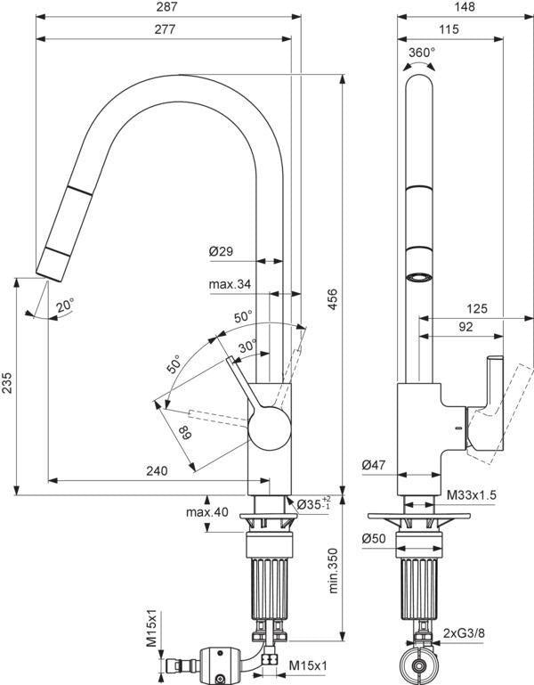 IDEAL STANDARD Gusto Küchenarmatur 240 mm Auslauf mit 1-Funktionshandbrause in Sunset Rose
