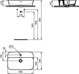 Ideal Standard Ipalyss Aufsatzschale 1 Hahnloch mit Überlauf 550x380x145mm Weiß