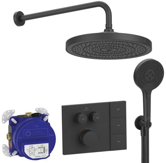 IDEAL STANDARD Ceratherm Navigo Solos Brausethermostat-Paket in Brushed Gold – mit Kopfbrause, Handbrause & UP-Bausatz