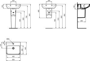 Ideal Standard i.life B Waschtisch 500x440mm, 1 Hahnloch, ohne Überlauf, Weiß